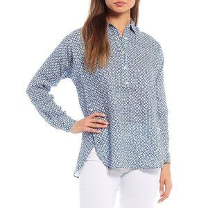 J.Mclaughlin Fallon Geo Print Linen Long Sleeve Blouse